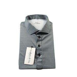 Collars & Co. Black White Houndstooth Dress Collar Men's Polo Shirt Size L NWT